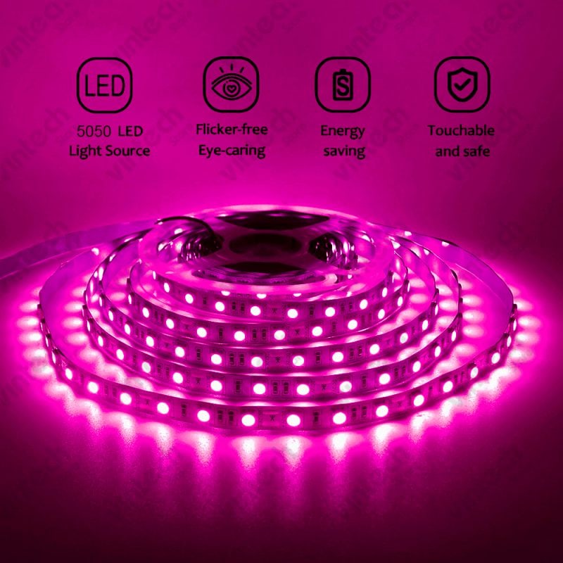 ไฟเส้น LED Strip 5050 ไม่กันน้ำ สีชมพู 5M. | Vintech Store